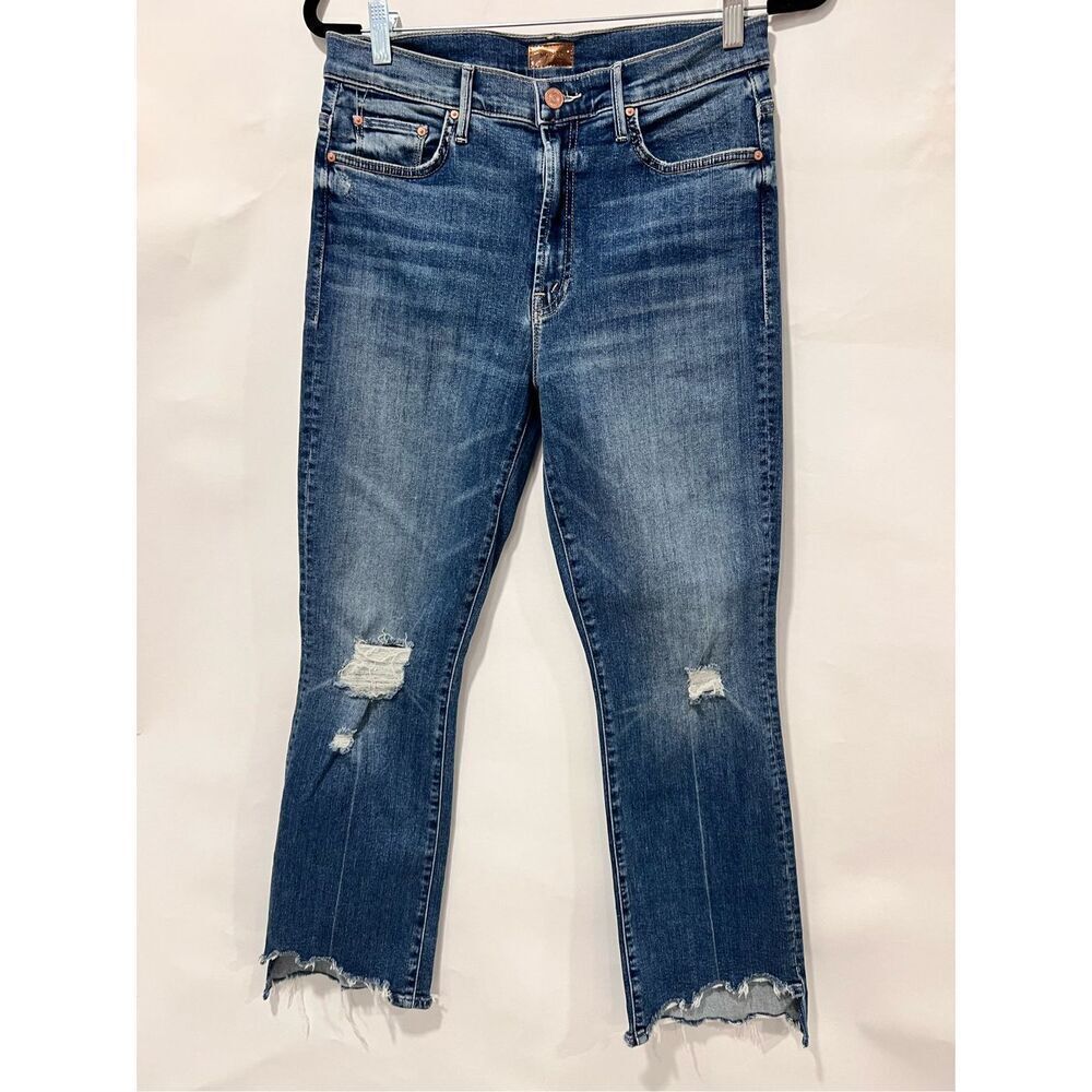 MOTHER Blue Distressed Cropped Ankle Jeans - Picture 3 of 10